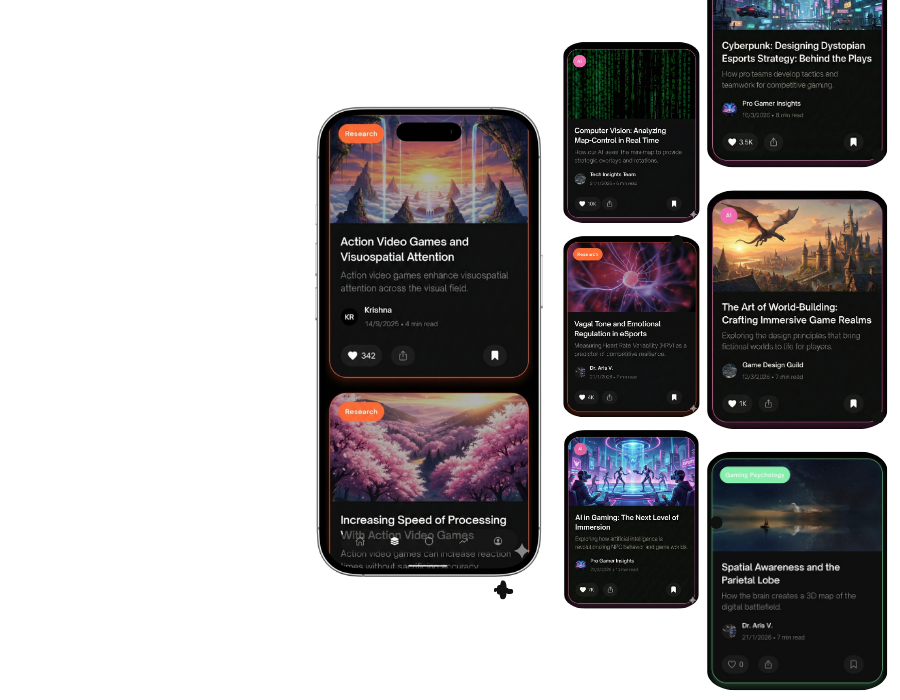 Altered Brilliance feed screen with curated gaming articles and media